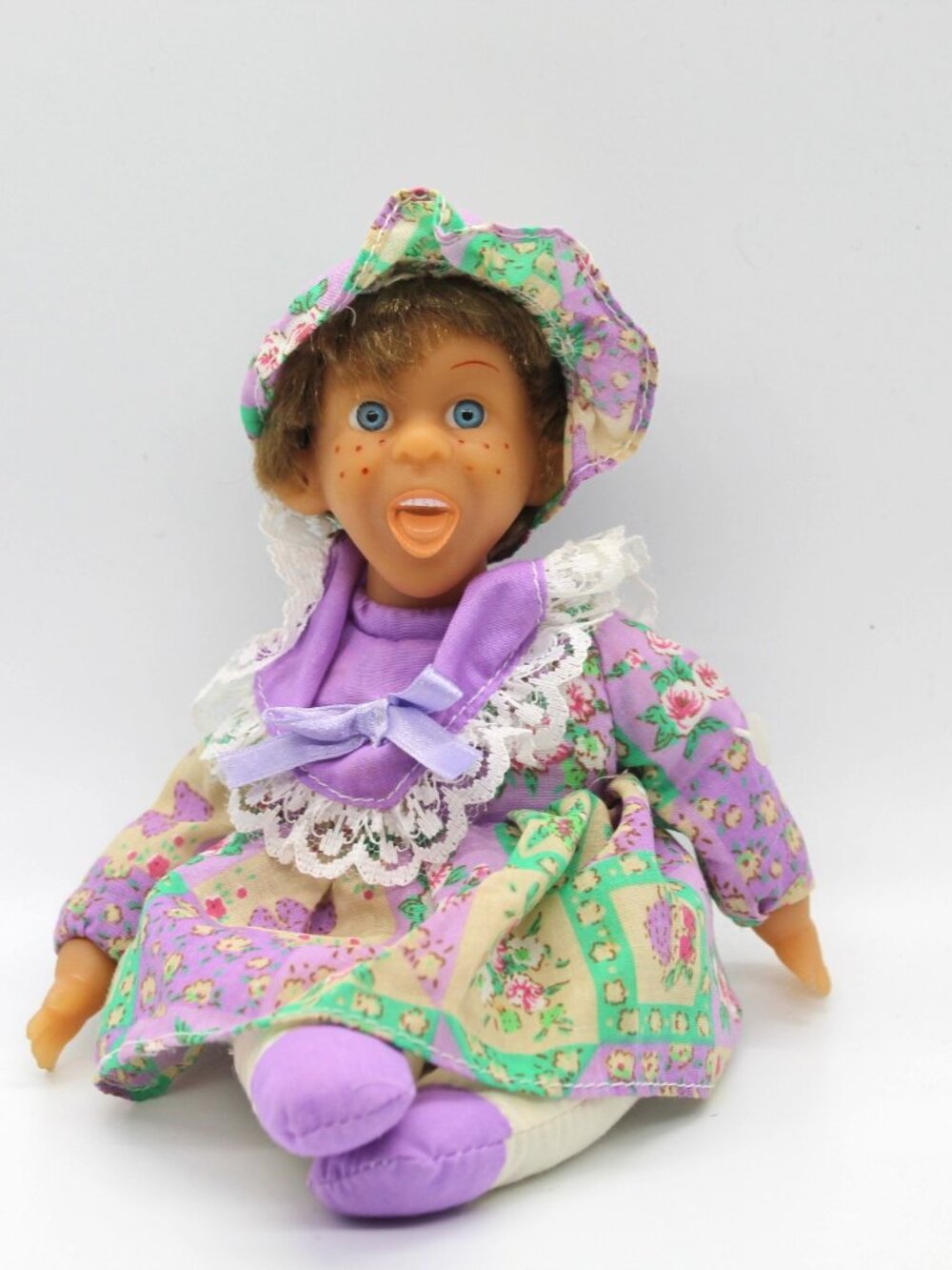 Vintage 8.5" Girl Doll Singing Wearing Floral Dress Bean Bag Doll Toy O Rama